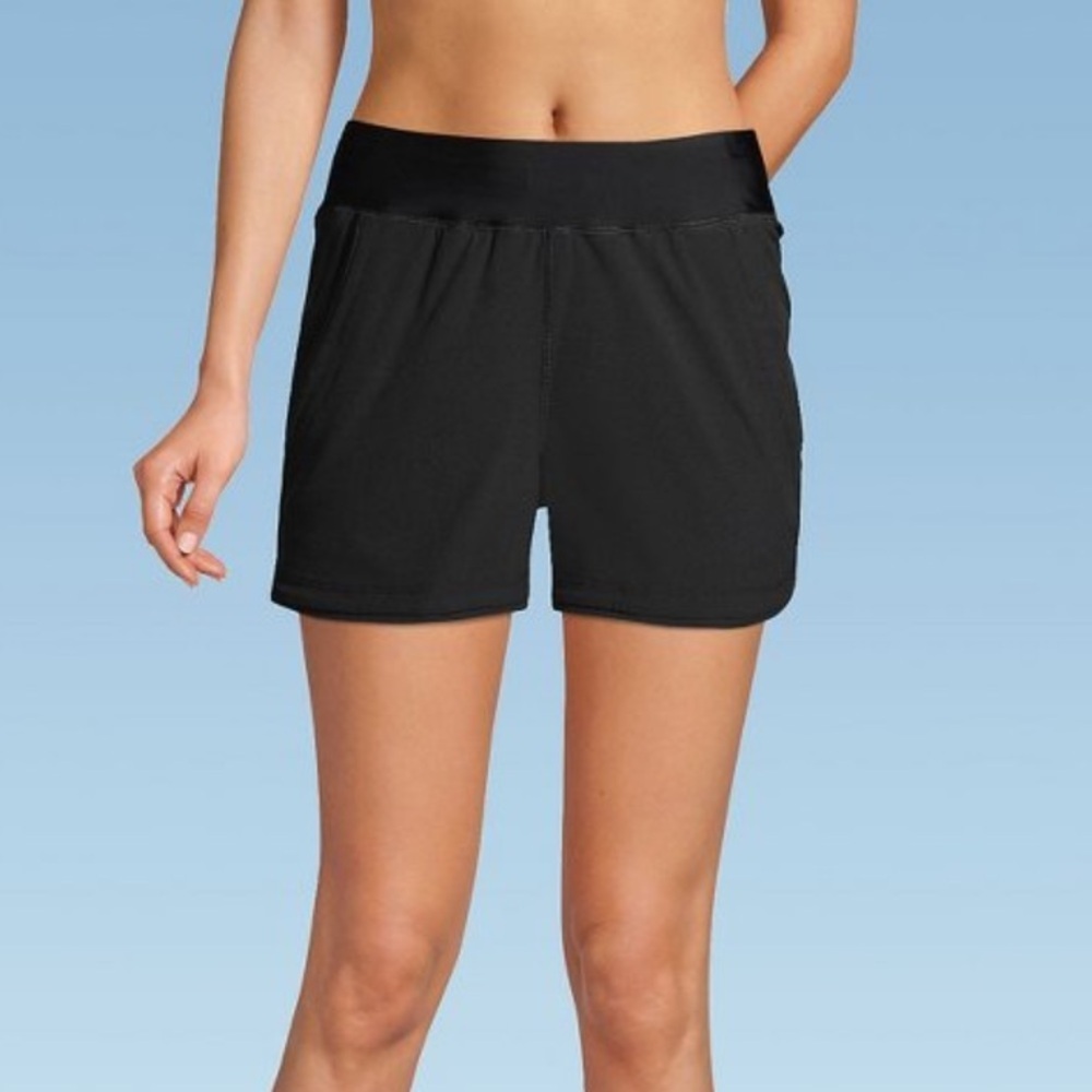 LANDS END SunShade UPF 50 Swim Shorts Black Size 16